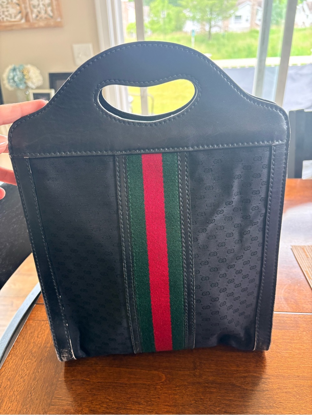 GUCCI Vintage Black Canvas with Black Leather Tote